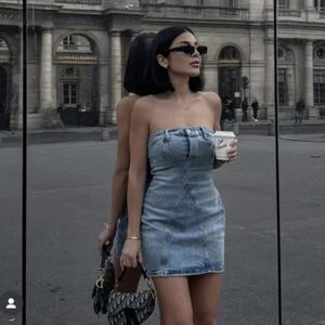 Zara Viral Strapless Denim Jean Mini Dress Blogger's Favorite Size Medium